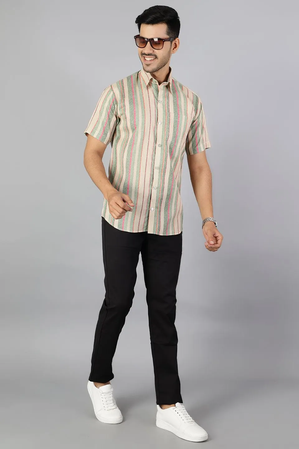 Linen Cotton Multicolored Stripe Shirt