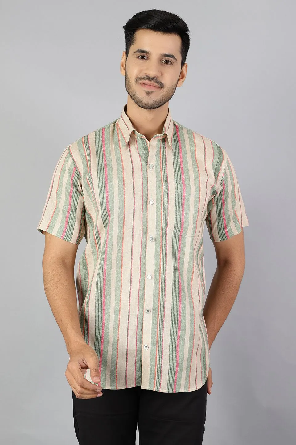 Linen Cotton Multicolored Stripe Shirt