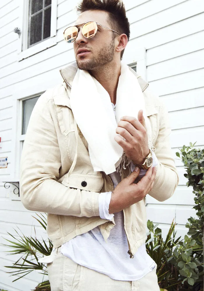 Linen Jacket With Detachable Hoodie & Button Pockets