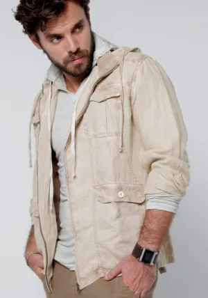Linen Jacket With Detachable Hoodie & Button Pockets