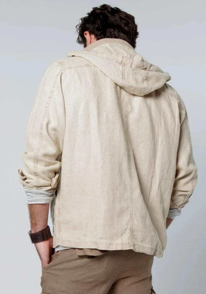 Linen Jacket With Detachable Hoodie & Button Pockets