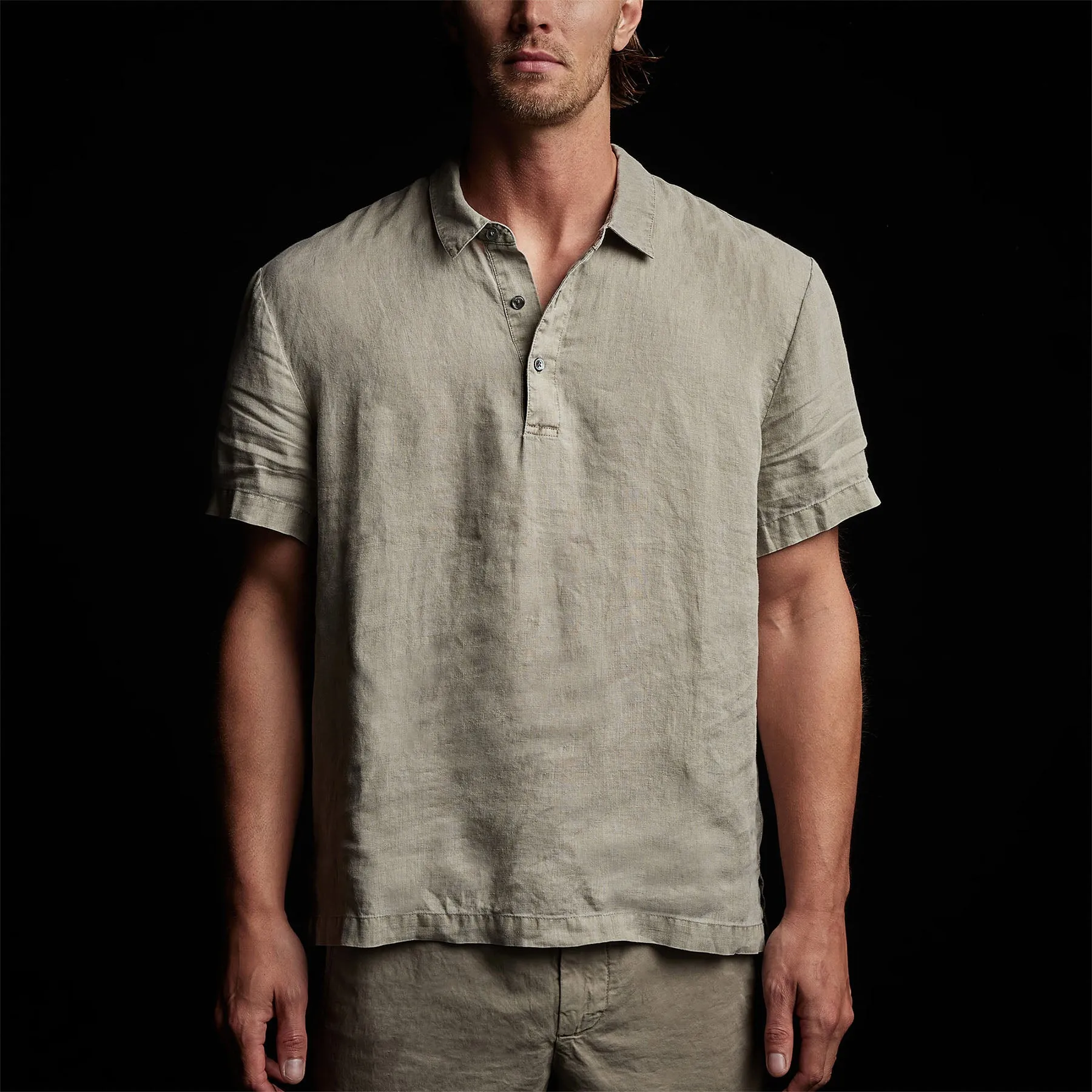Linen Pullover Polo - Silt Pigment