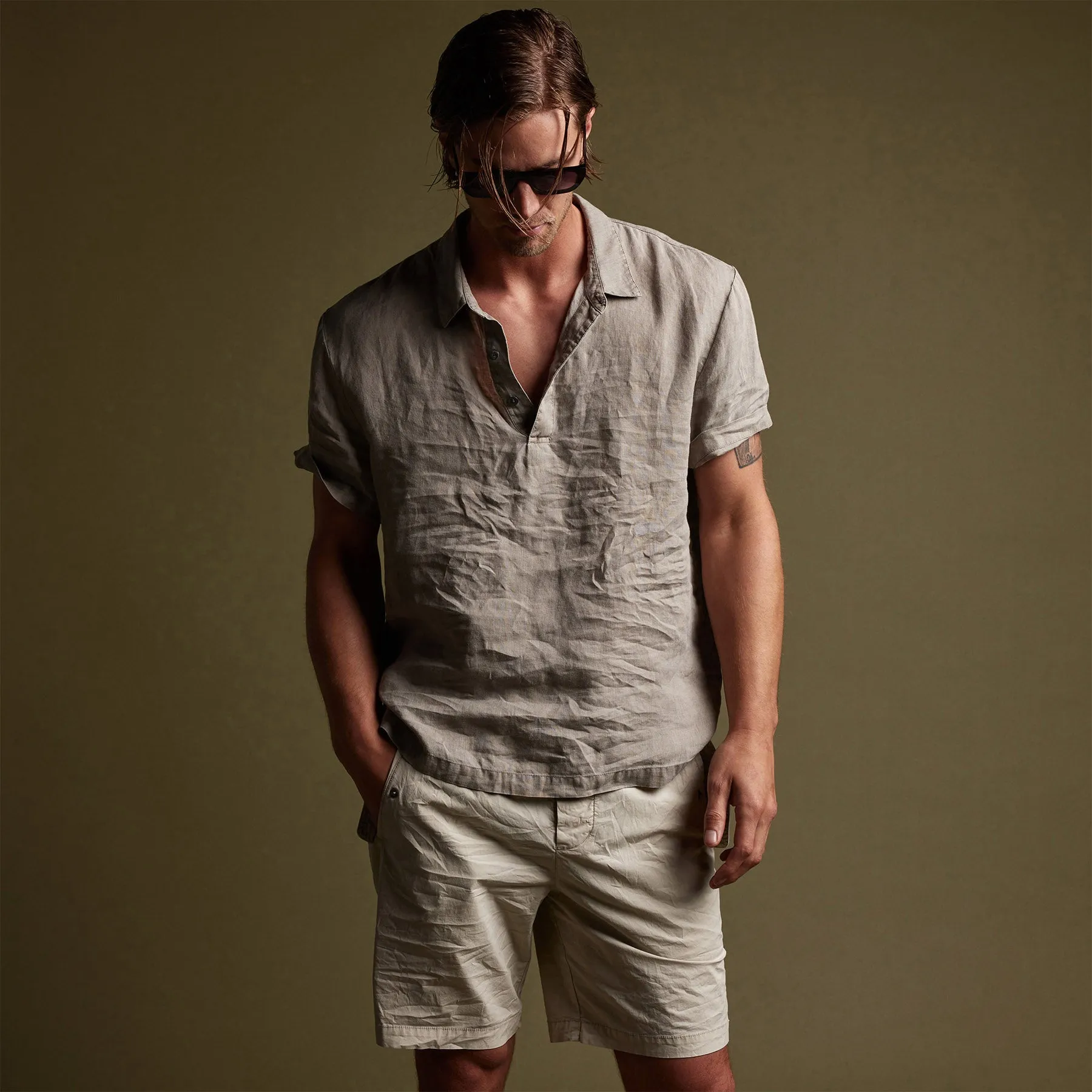 Linen Pullover Polo - Silt Pigment