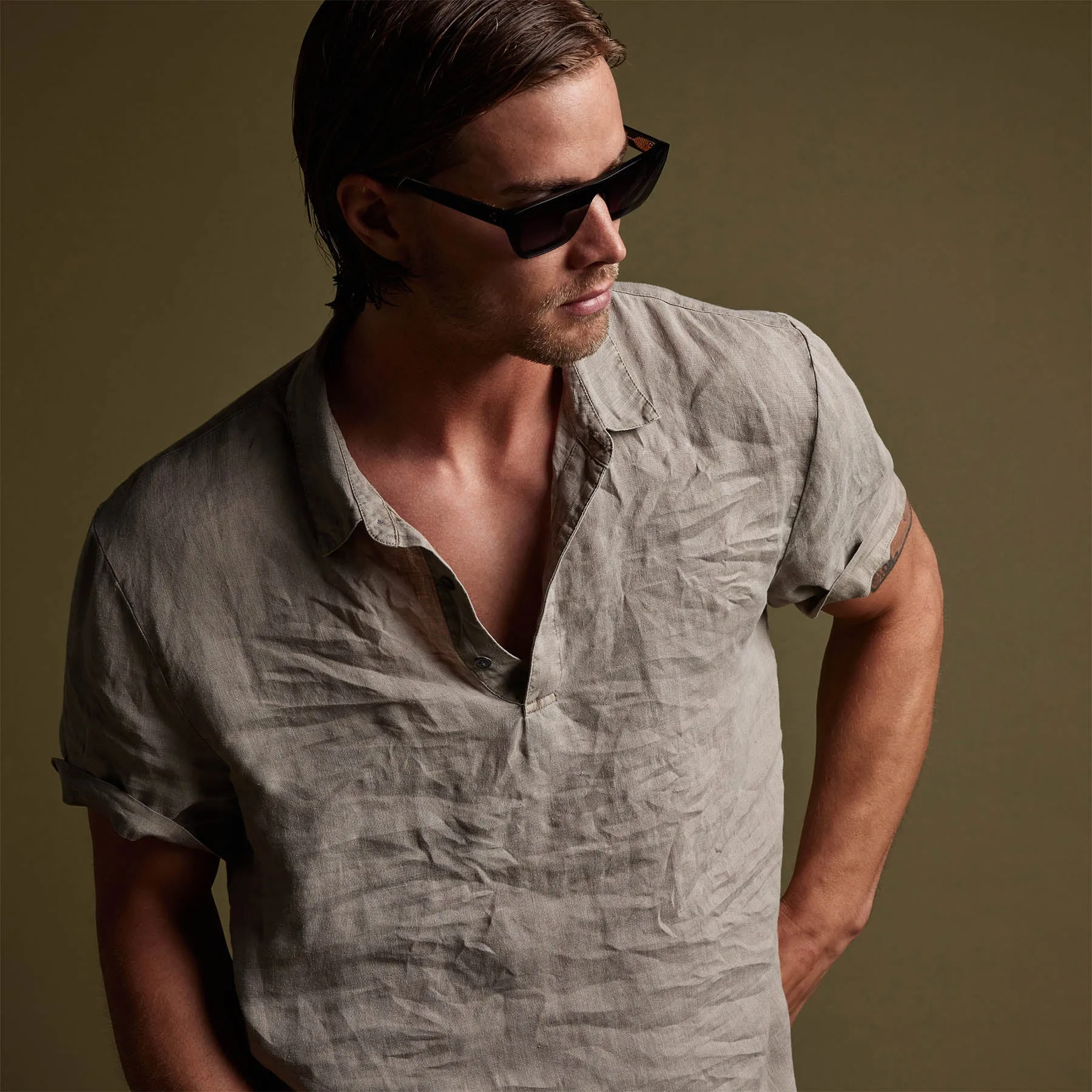 Linen Pullover Polo - Silt Pigment