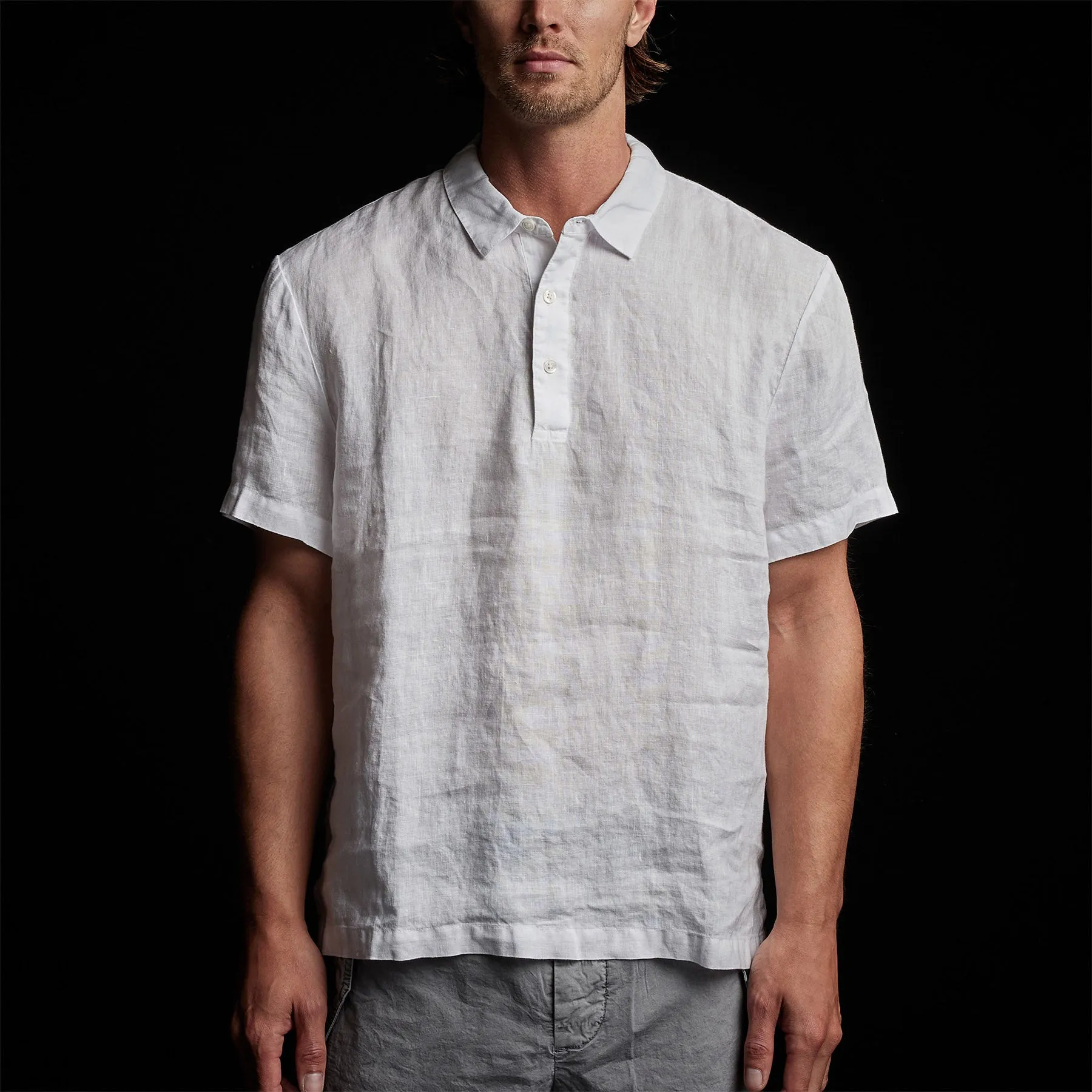 Linen Pullover Polo - White