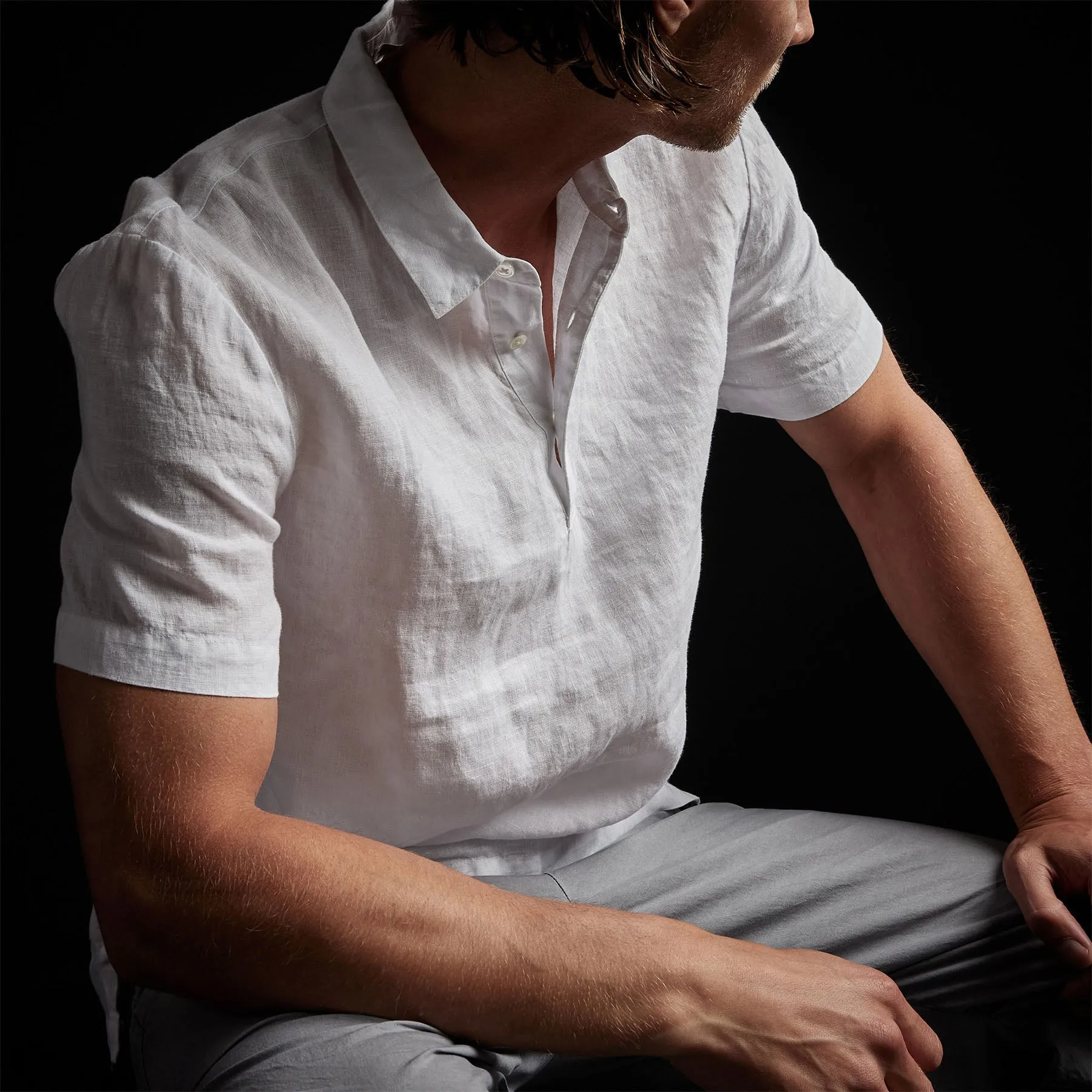 Linen Pullover Polo - White
