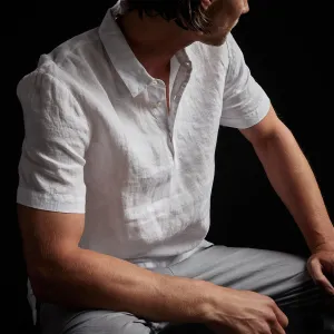 Linen Pullover Polo - White