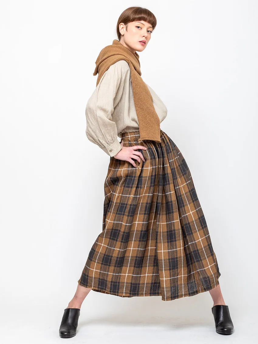 Linen Skirt - Brown Plaid