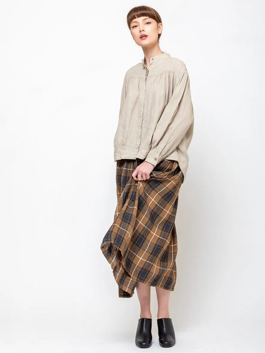 Linen Skirt - Brown Plaid
