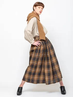 Linen Skirt - Brown Plaid