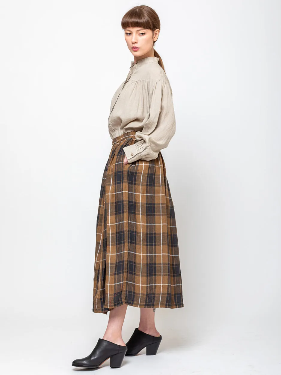 Linen Skirt - Brown Plaid