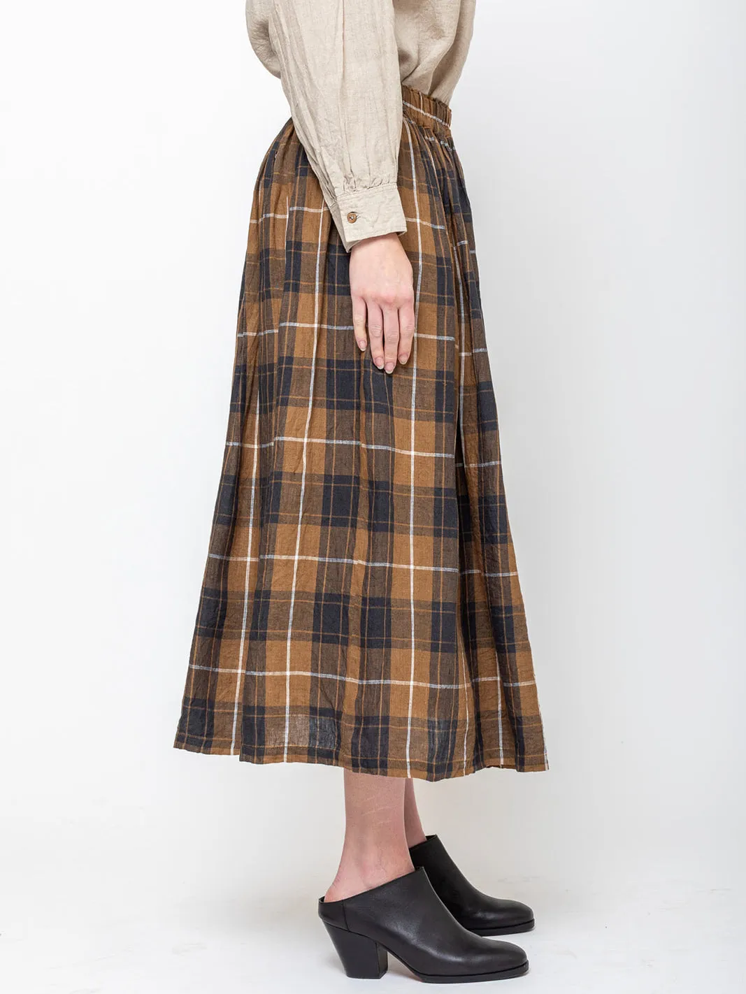 Linen Skirt - Brown Plaid