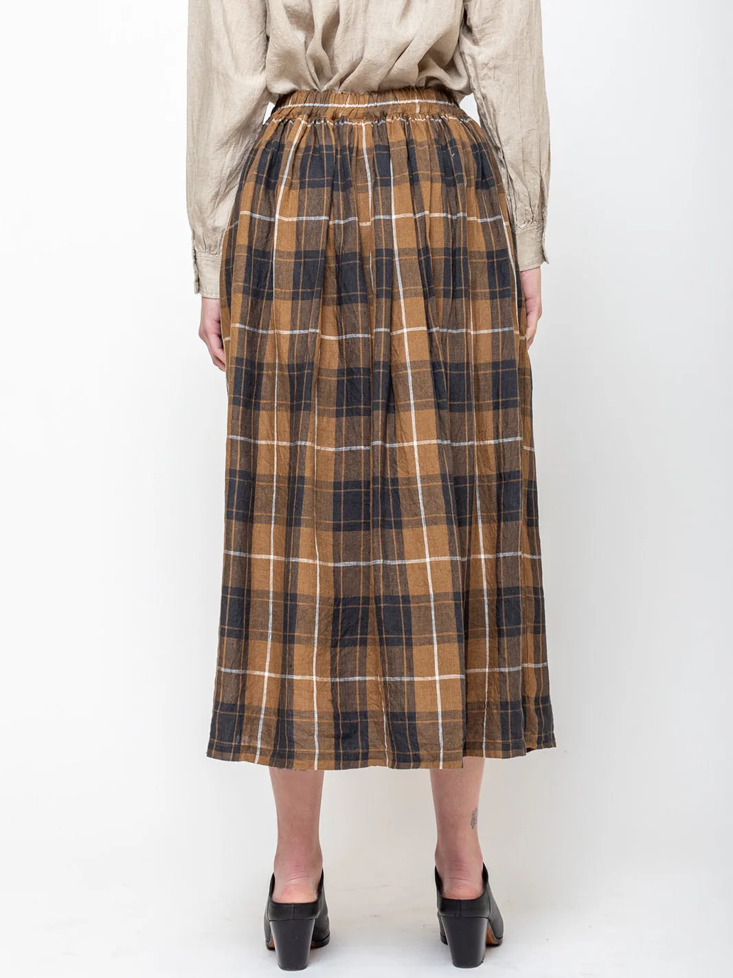 Linen Skirt - Brown Plaid