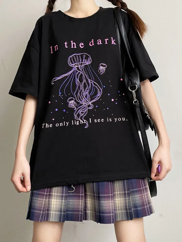 Lolita Corset For Women Jewel Neck Short Sleeves Black Polyester T-Shirt