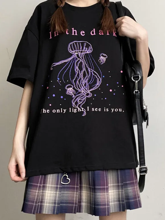 Lolita Corset For Women Jewel Neck Short Sleeves Black Polyester T-Shirt