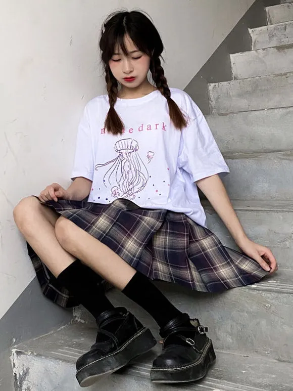 Lolita Corset For Women Jewel Neck Short Sleeves Black Polyester T-Shirt