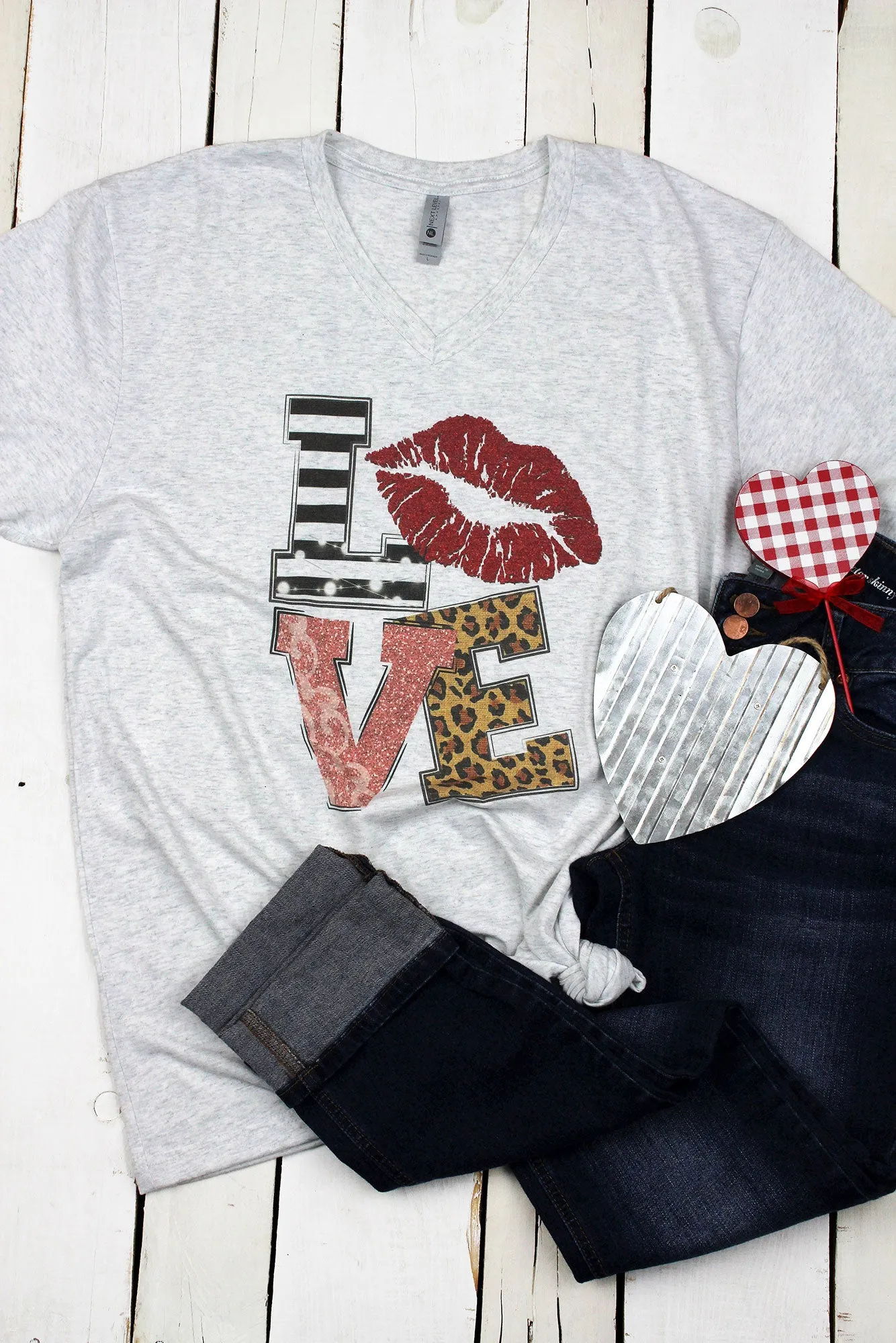 Love & Kisses Tri-Blend V Neck Tee