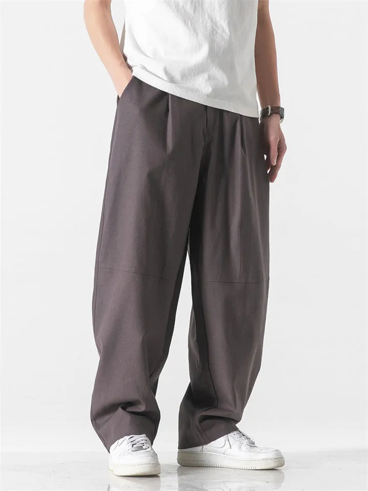 Male Plain Cotton Linen Summer Straight Leg Pants