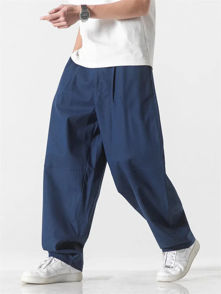 Male Plain Cotton Linen Summer Straight Leg Pants