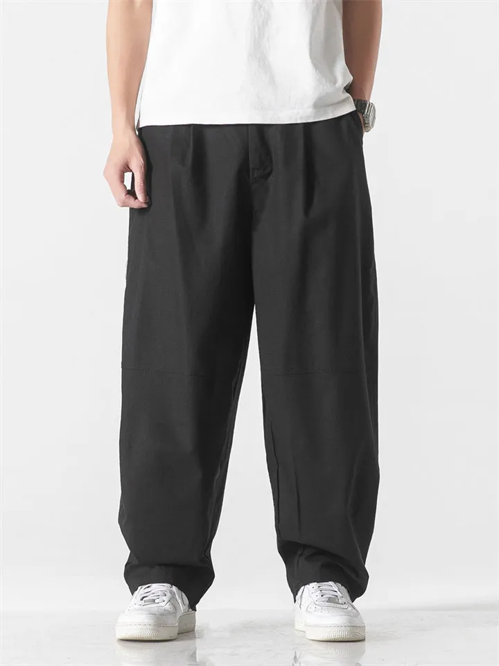 Male Plain Cotton Linen Summer Straight Leg Pants