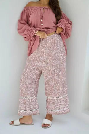 Malibu Pant - Dusty Pink Iris Print