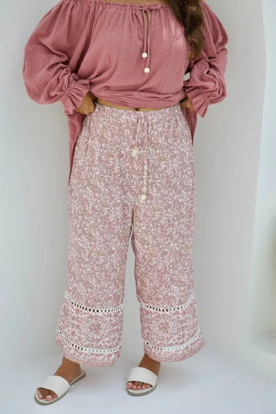 Malibu Pant - Dusty Pink Iris Print