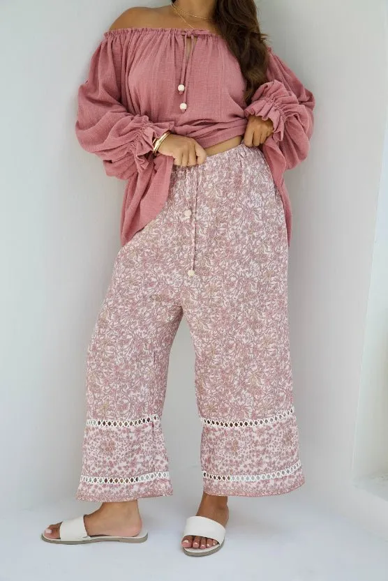 Malibu Pant - Dusty Pink Iris Print