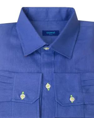 Mallorca Linen Shirt - Blue Moon/Neon Yellow