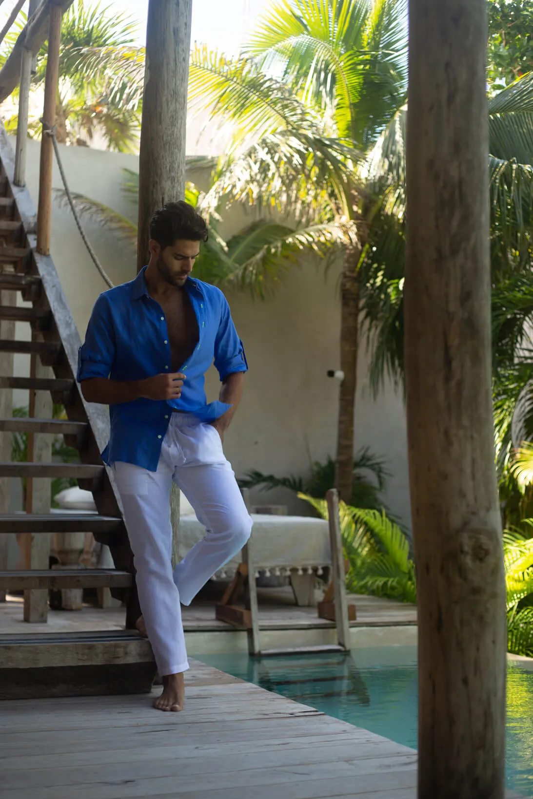Mallorca Linen Shirt - Blue Moon/Neon Yellow