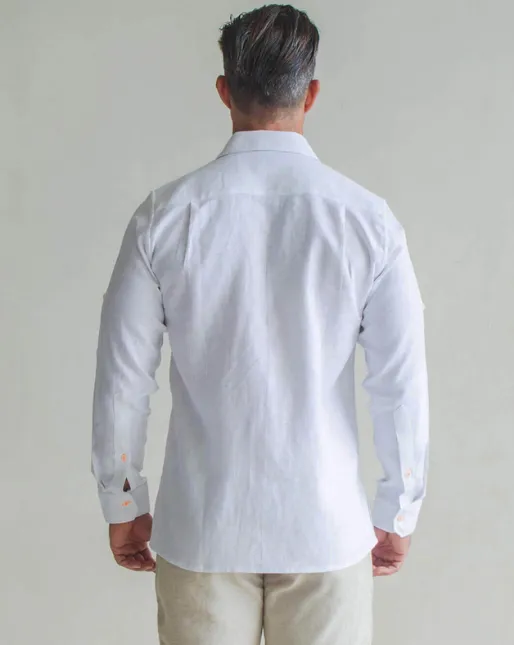 Mallorca Linen Shirt - White/Neon Orange