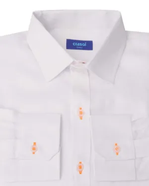 Mallorca Linen Shirt - White/Neon Orange