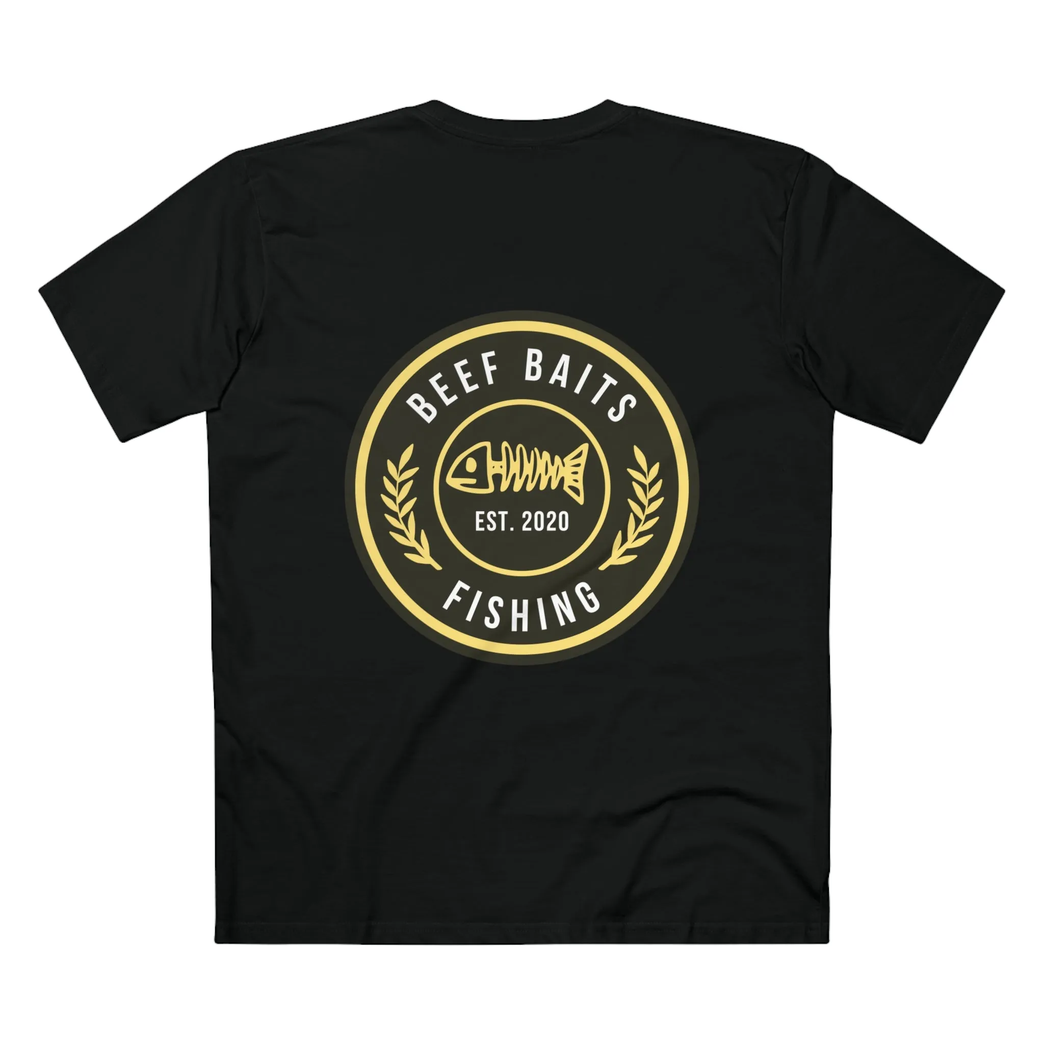 Men's Beef Baits fishing Australia black and yellow fish skeleton print Staple Tee
