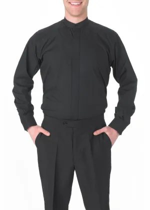 Men's Black, Banded Collar, Long Sleeve Dress Shirt