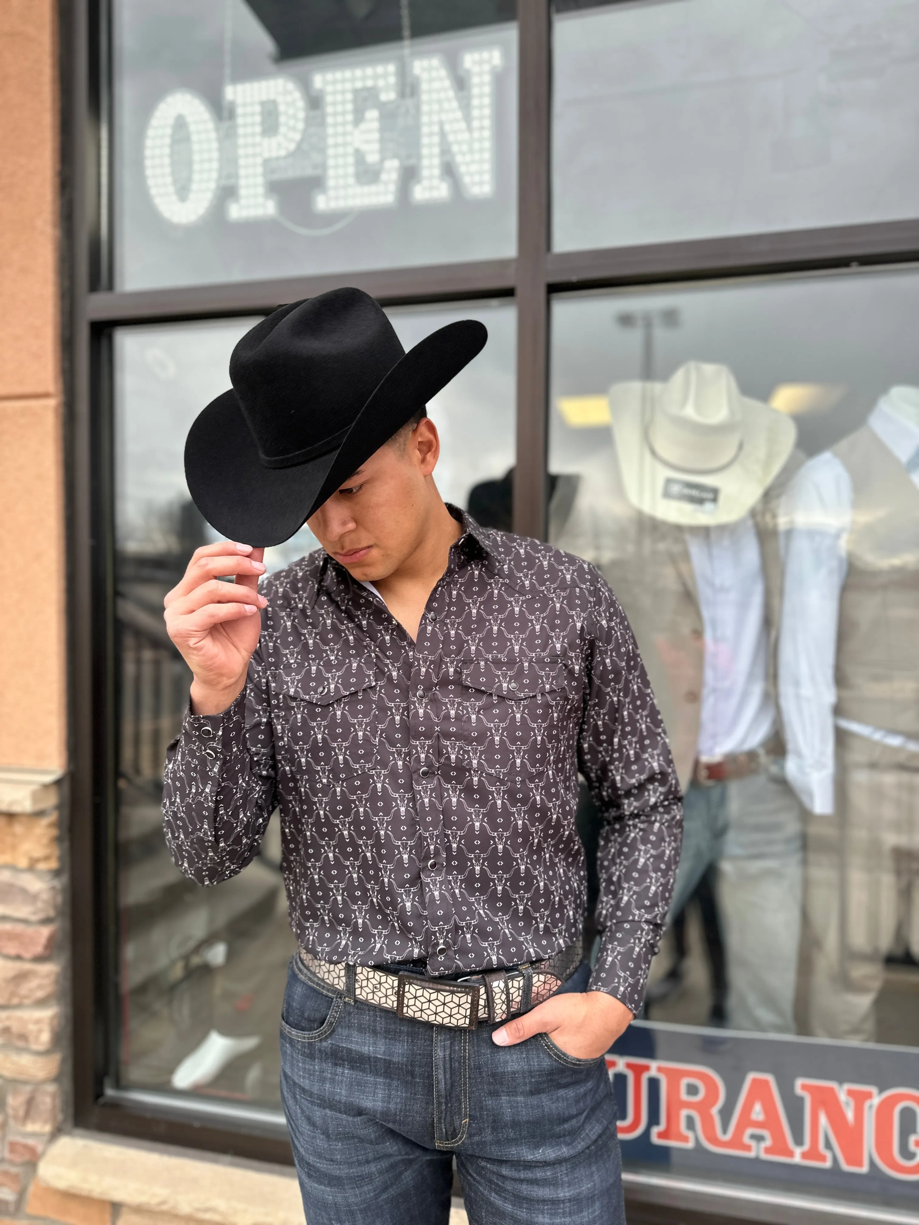 Men’s Black Longhorn Print Shirt