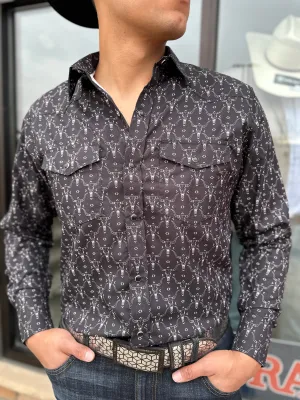 Men’s Black Longhorn Print Shirt