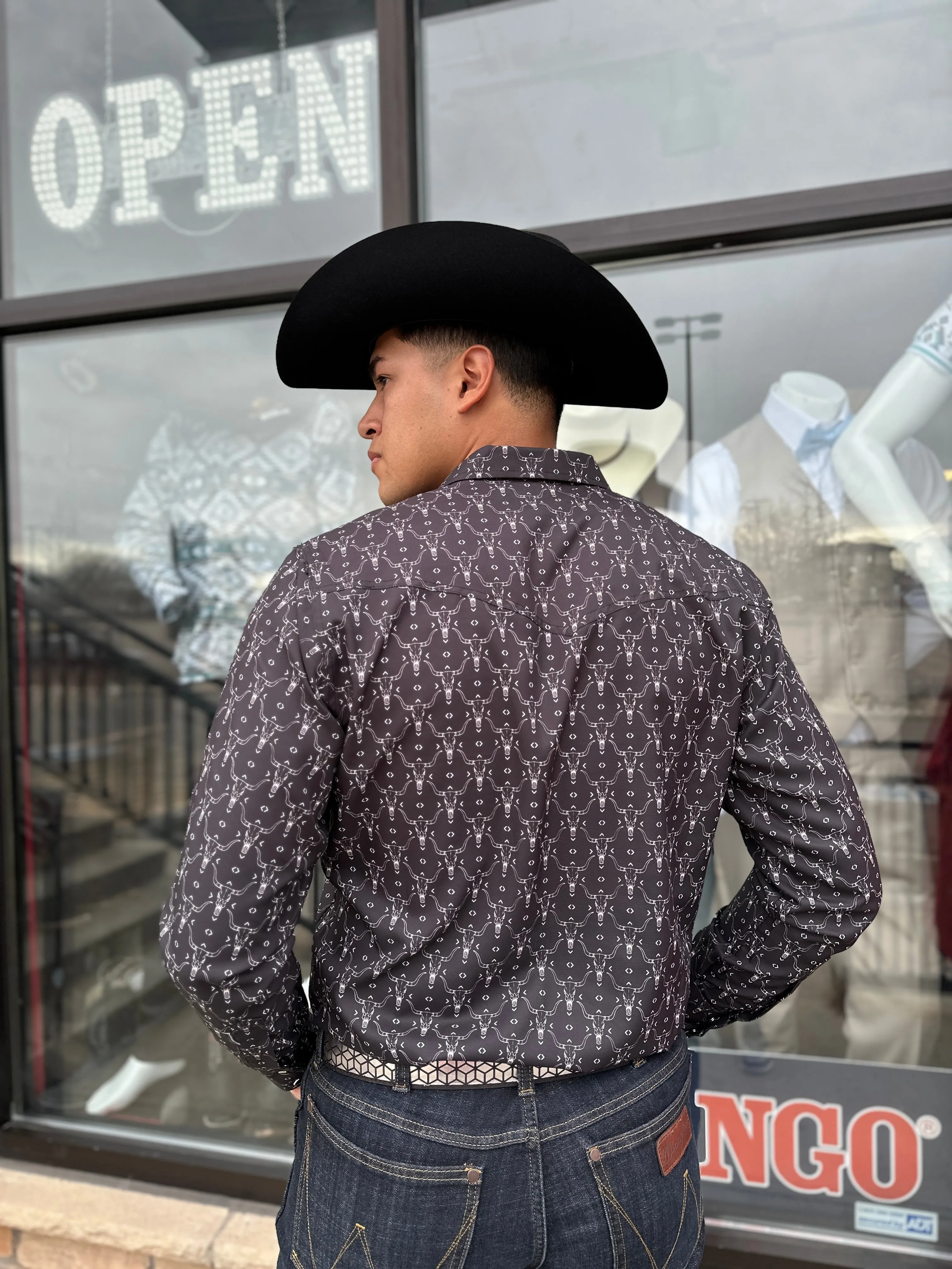 Men’s Black Longhorn Print Shirt