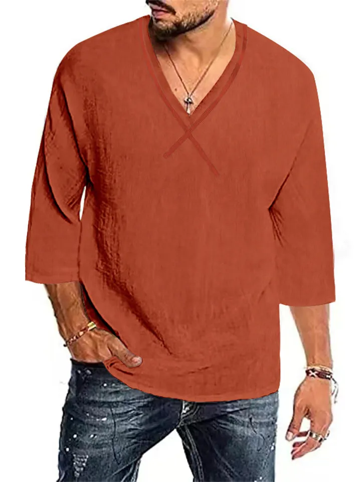 Men's Breathable Thin Personality V-neck Plain Shirt
