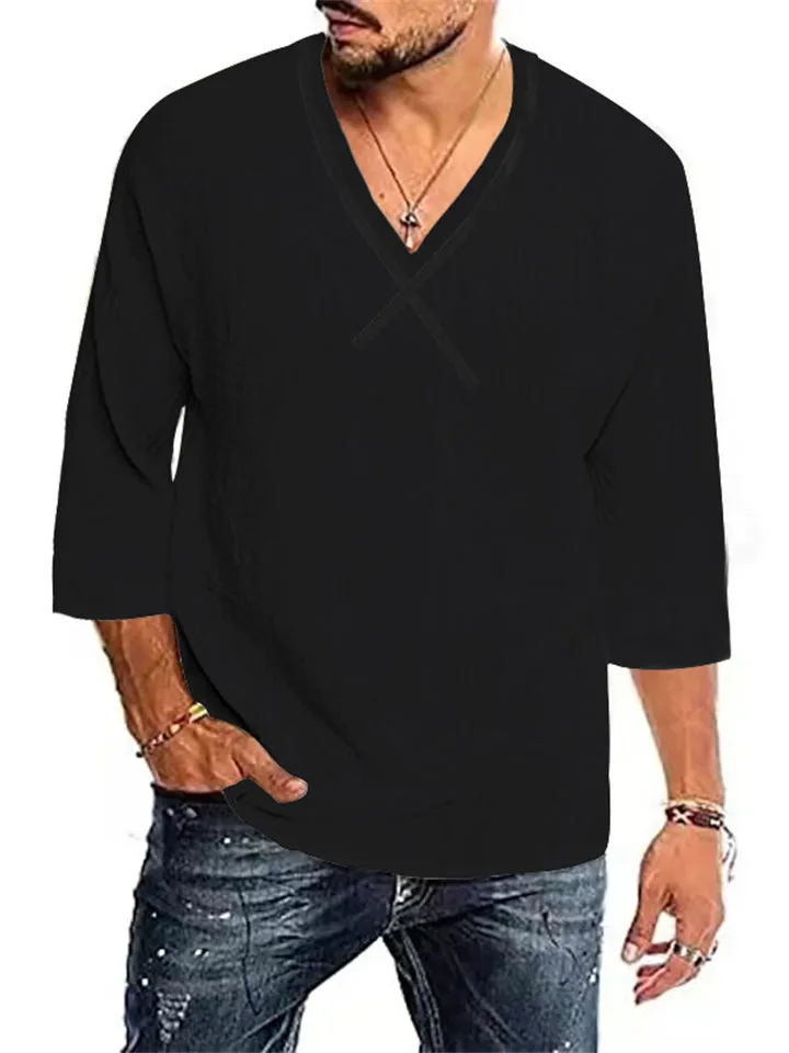 Men's Breathable Thin Personality V-neck Plain Shirt