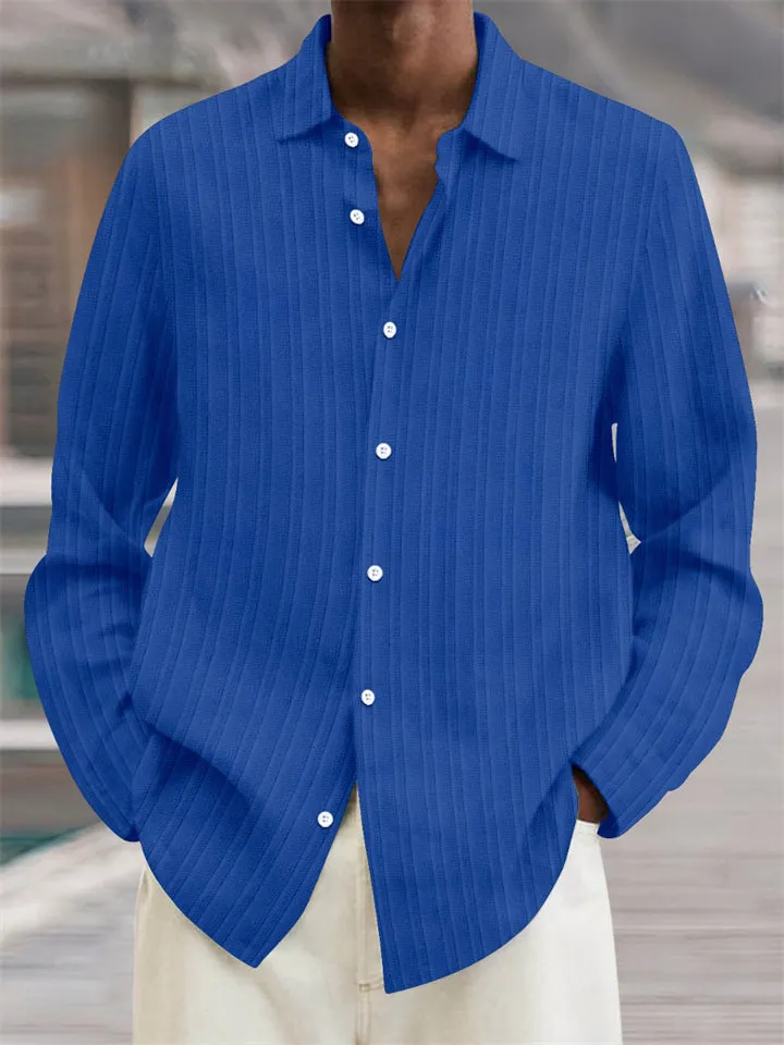 Men's Button Up Long Sleeves Stripe Texture Cotton Linen Shirts