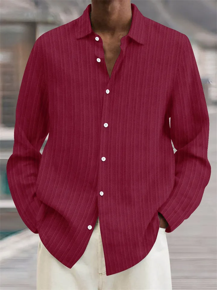 Men's Button Up Long Sleeves Stripe Texture Cotton Linen Shirts
