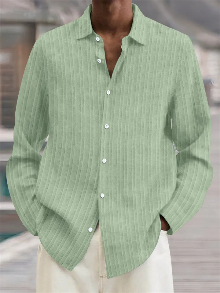 Men's Button Up Long Sleeves Stripe Texture Cotton Linen Shirts