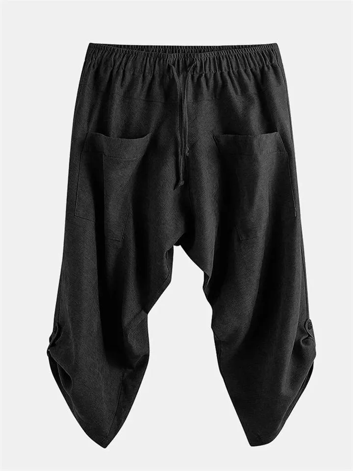 Men's Calf-Length Drawstring Linen Harem Pants