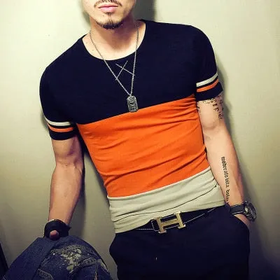 Men's Casual Patchwork T Shirt..