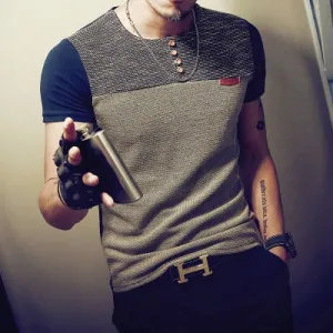 Men's Casual Patchwork T Shirt..