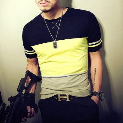 Men's Casual Patchwork T Shirt..