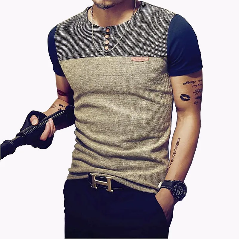 Men's Casual Patchwork T Shirt..