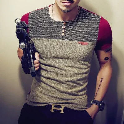 Men's Casual Patchwork T Shirt..