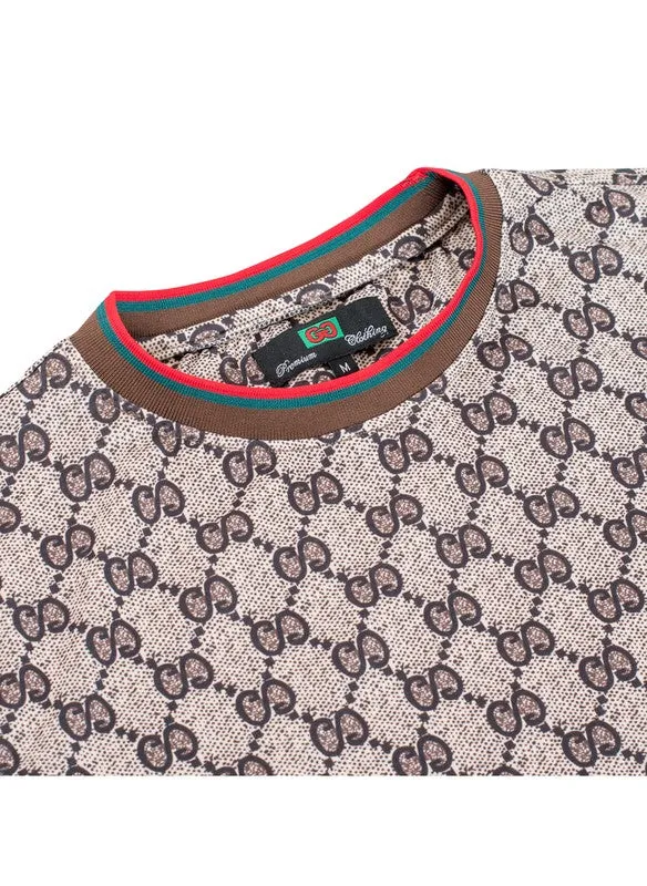 Men's Casual Pattern Design Khaki/Red Short Set