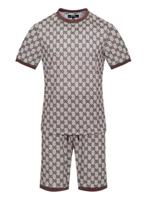 Men's Casual Pattern Design Khaki/Red Short Set