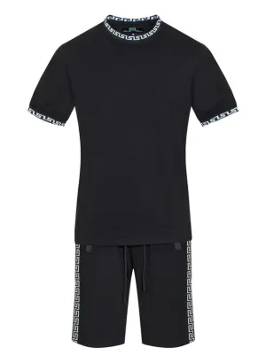 Men's Casual Pattern Side Design Black/White Short Set